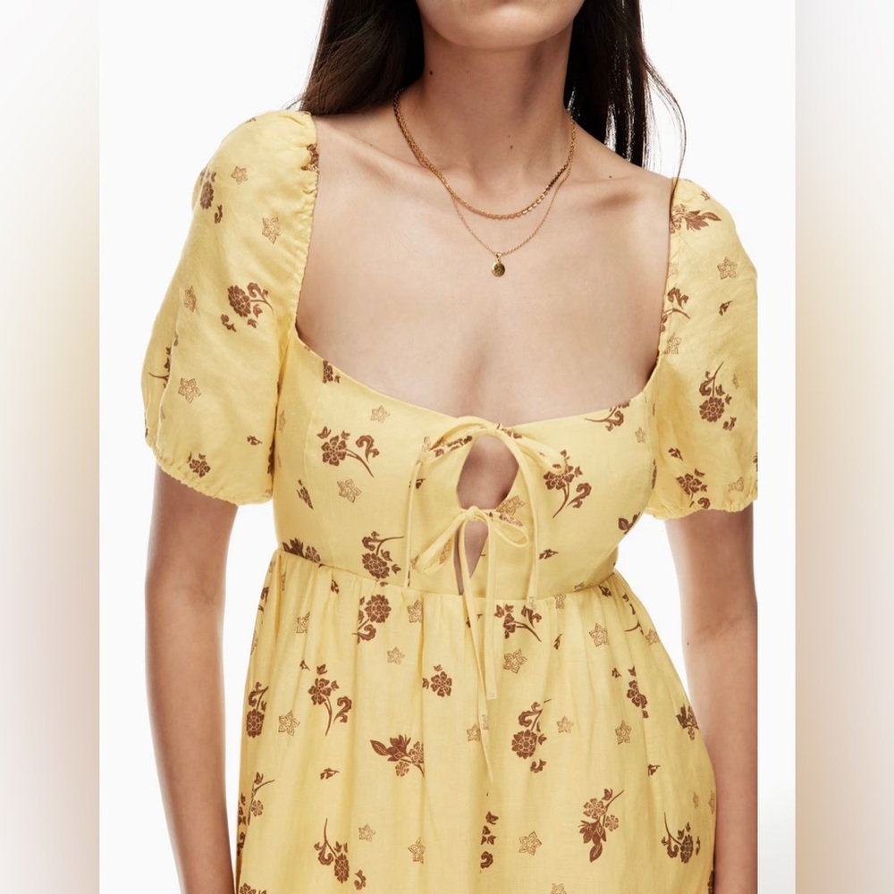 Aritzia Wilfred Rowena Linen Yellow Summer Vacation Boho Dress Cotagecore Sz 2 - Picture 4 of 13